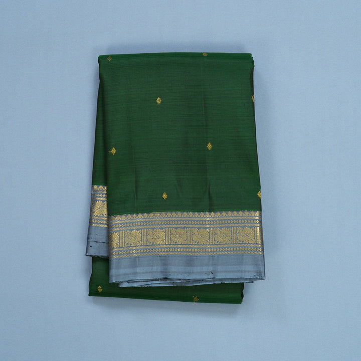 Hayagrivas Handloom Bottle Green Kanjivaram Silk Saree with Grey Border KBF656G2-3