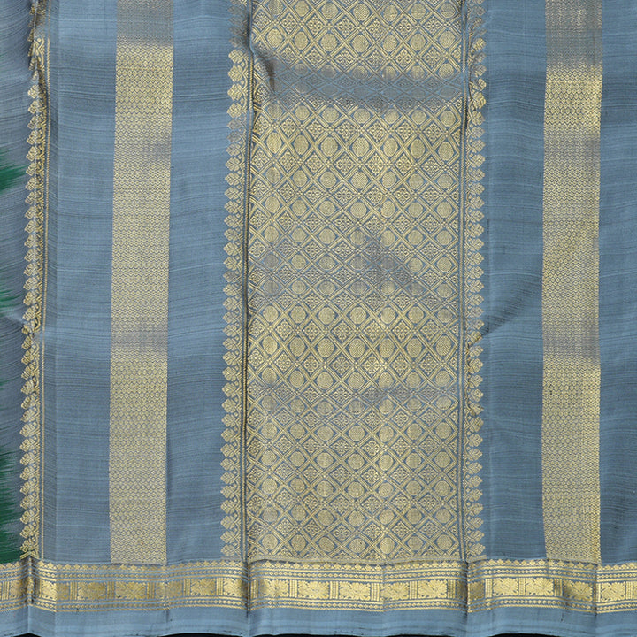 Hayagrivas Handloom Bottle Green Kanjivaram Silk Saree with Grey Border KBF656G2-3