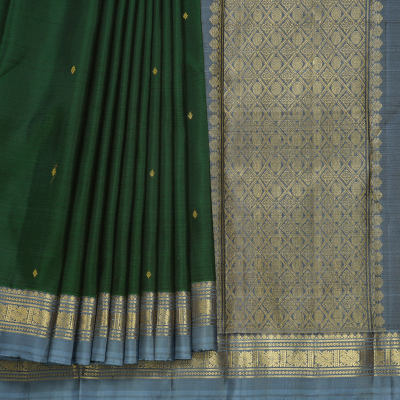Hayagrivas Handloom Bottle Green Kanjivaram Silk Saree with Grey Border KBF656G2-3