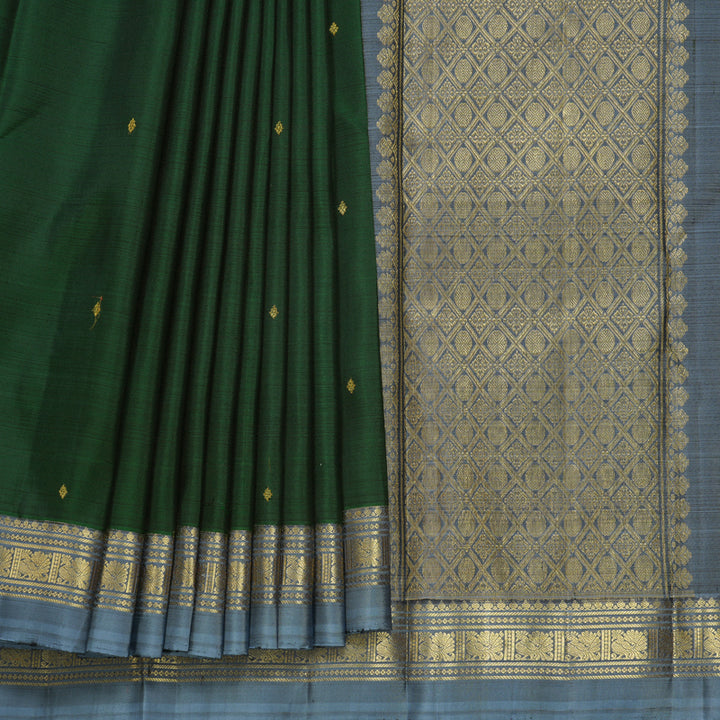 Hayagrivas Handloom Bottle Green Kanjivaram Silk Saree with Grey Border KBF656G2-3