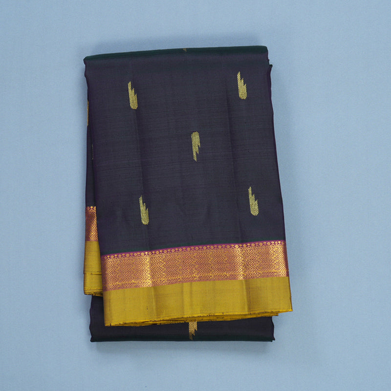 Hayagrivas Handloom Deep Peacock Green Kanjivaram Silk Saree with Lime Green Border KBF656G2-4