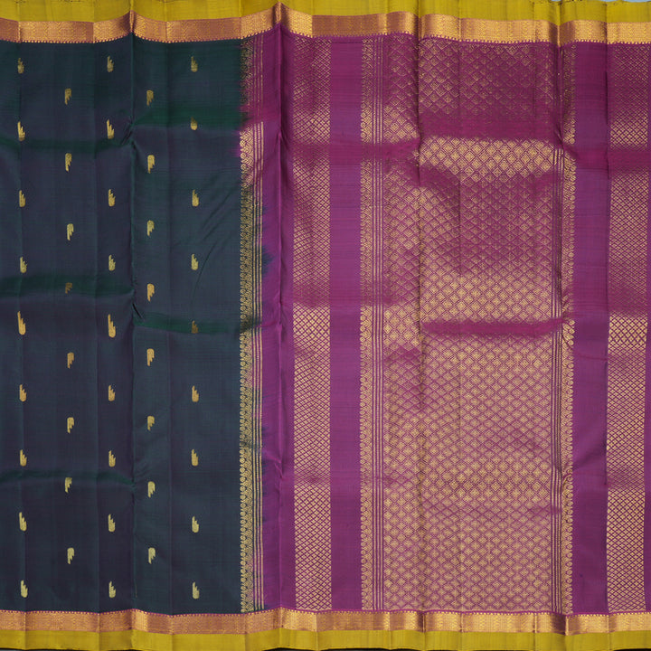 Hayagrivas Handloom Deep Peacock Green Kanjivaram Silk Saree with Lime Green Border KBF656G2-4
