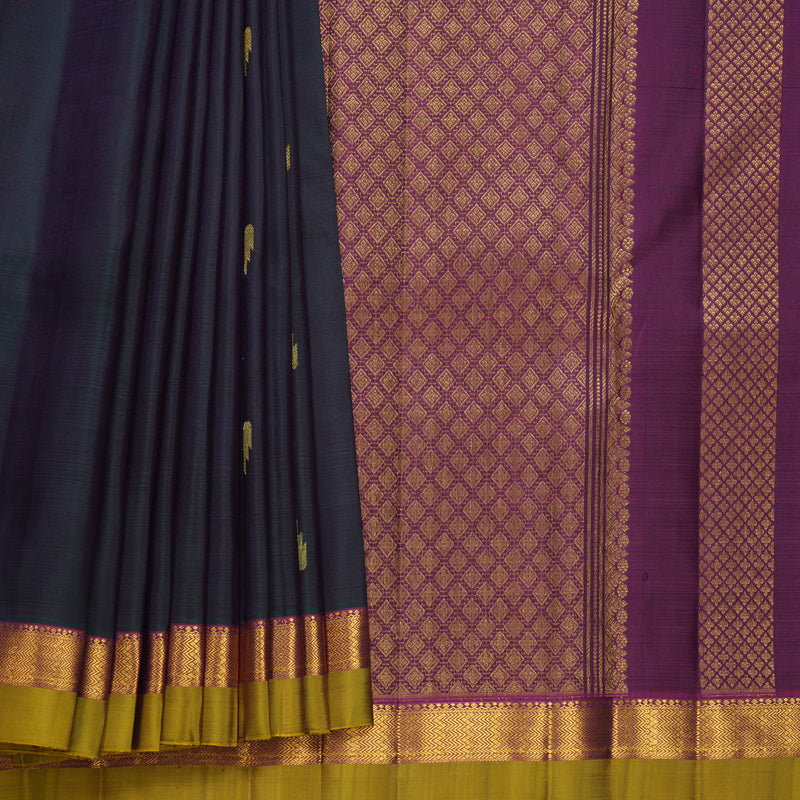 Hayagrivas Handloom Deep Peacock Green Kanjivaram Silk Saree with Lime Green Border KBF656G2-4