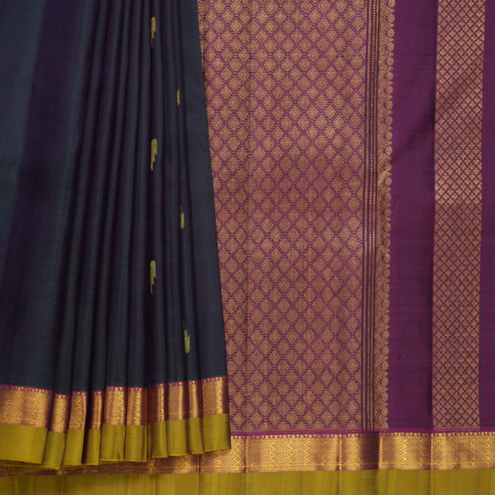 Hayagrivas Handloom Deep Peacock Green Kanjivaram Silk Saree with Lime Green Border KBF656G2-4