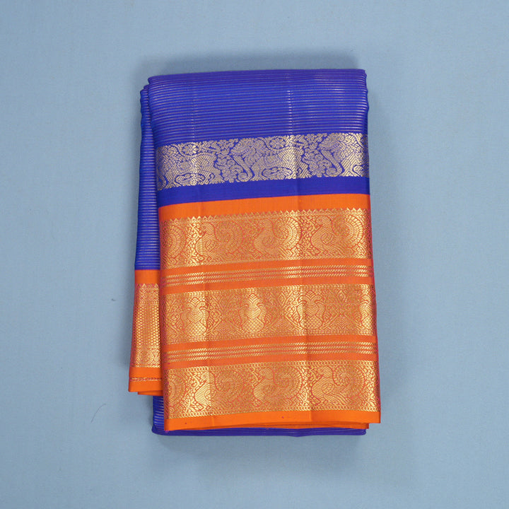 Hayagrivas Handloom MS Blue Kanjivaram Silk Saree with Orange Border KBF656G22-1