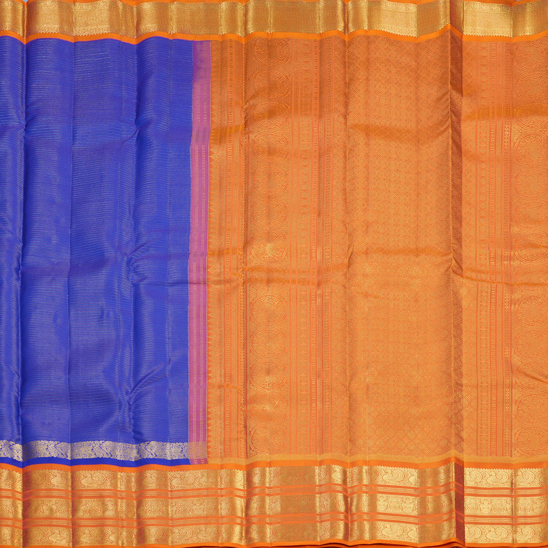 Hayagrivas Handloom MS Blue Kanjivaram Silk Saree with Orange Border KBF656G22-1