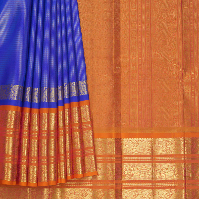 Hayagrivas Handloom MS Blue Kanjivaram Silk Saree with Orange Border KBF656G22-1
