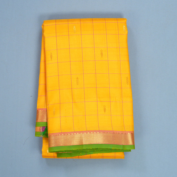 Hayagrivas Handloom Yellow Kanjivaram Silk Saree with Onion Pink Border KBF656G3-2
