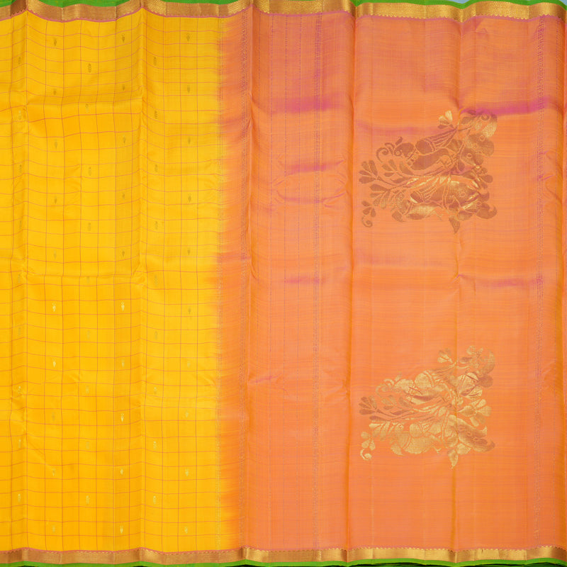 Hayagrivas Handloom Yellow Kanjivaram Silk Saree with Onion Pink Border KBF656G3-2