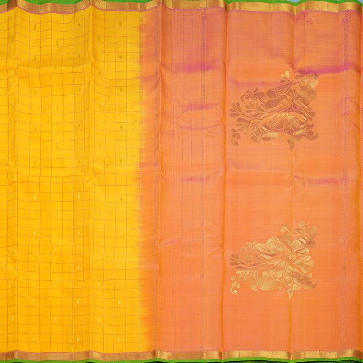 Hayagrivas Handloom Yellow Kanjivaram Silk Saree with Onion Pink Border KBF656G3-2