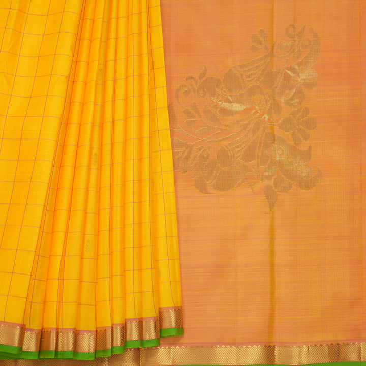 Hayagrivas Handloom Yellow Kanjivaram Silk Saree with Onion Pink Border KBF656G3-2
