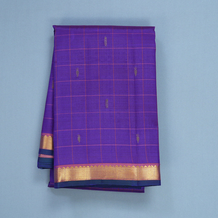 Hayagrivas Handloom Purplish-Blue Kanjivaram Silk Saree with Rust Orange Border KBF656G3-3
