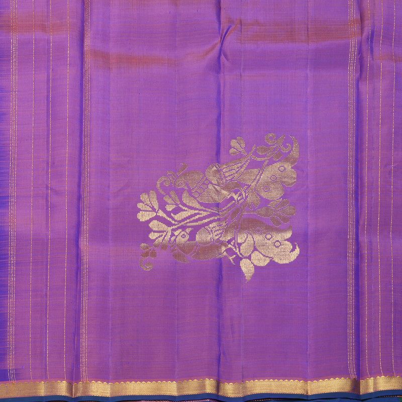 Hayagrivas Handloom Purplish-Blue Kanjivaram Silk Saree with Rust Orange Border KBF656G3-3