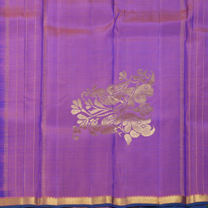 Hayagrivas Handloom Purplish-Blue Kanjivaram Silk Saree with Rust Orange Border KBF656G3-3