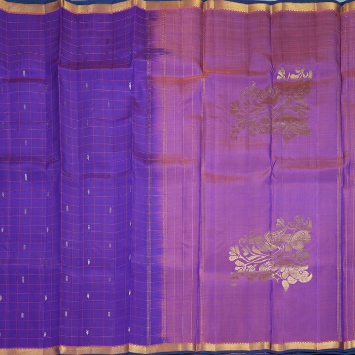 Hayagrivas Handloom Purplish-Blue Kanjivaram Silk Saree with Rust Orange Border KBF656G3-3