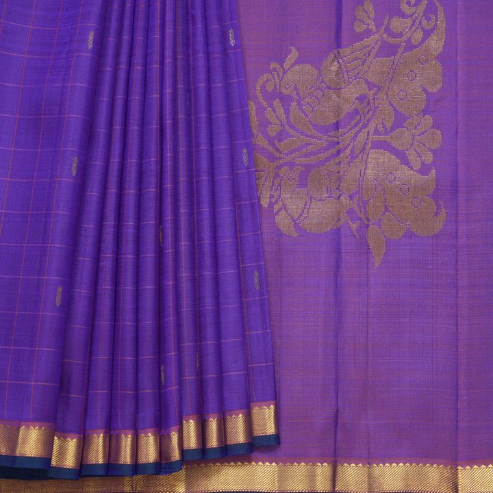 Hayagrivas Handloom Purplish-Blue Kanjivaram Silk Saree with Rust Orange Border KBF656G3-3