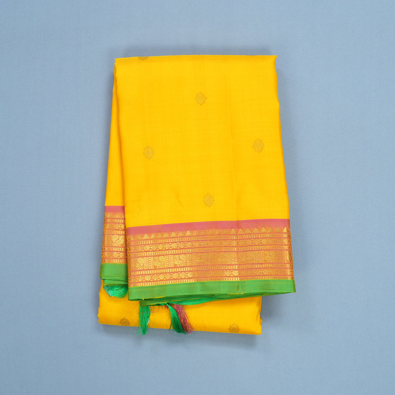 Hayagrivas Handloom Yellow Kanjivaram Silk Saree with Pink Border KBF656G5-4