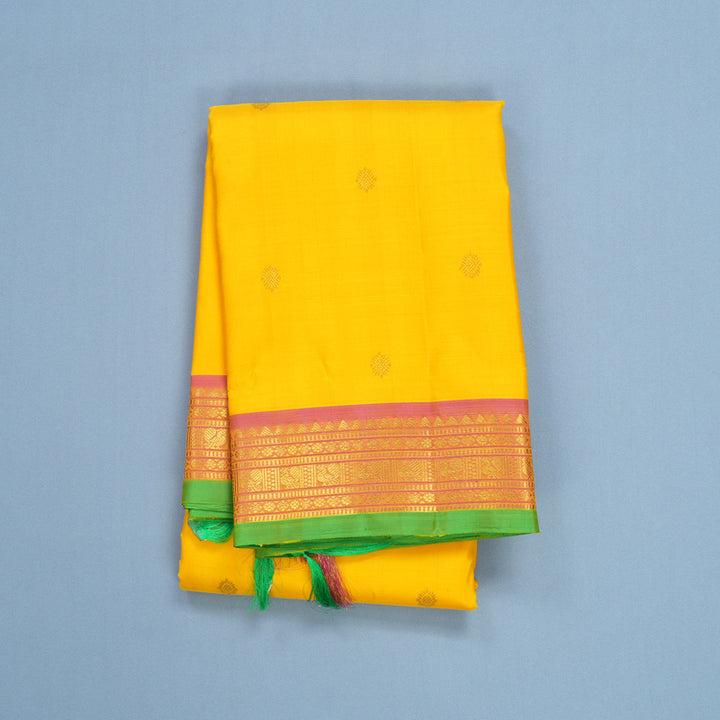 Hayagrivas Handloom Yellow Kanjivaram Silk Saree with Pink Border KBF656G5-4