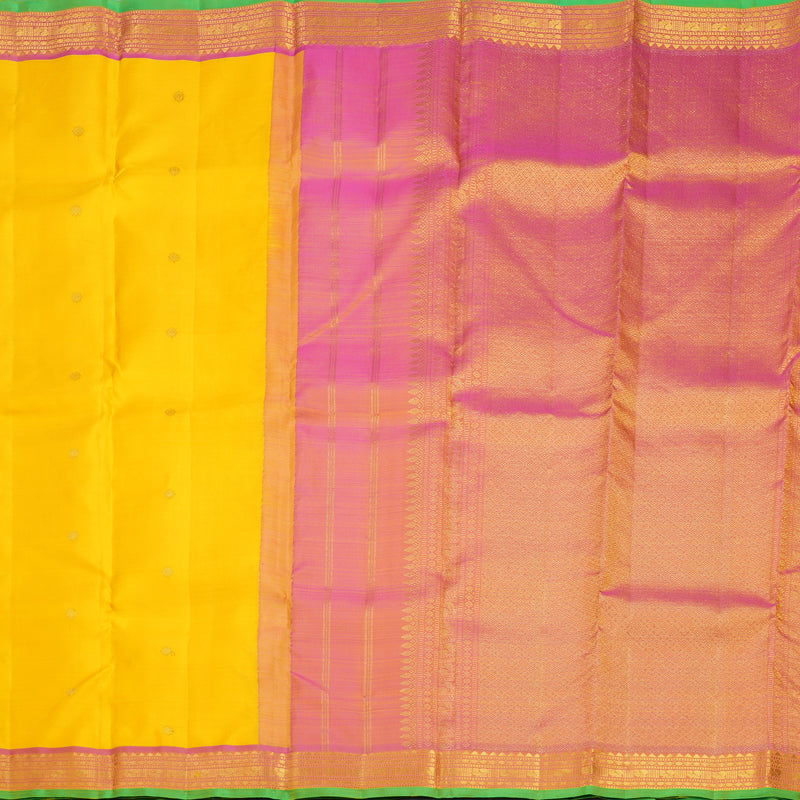 Hayagrivas Handloom Yellow Kanjivaram Silk Saree with Pink Border KBF656G5-4