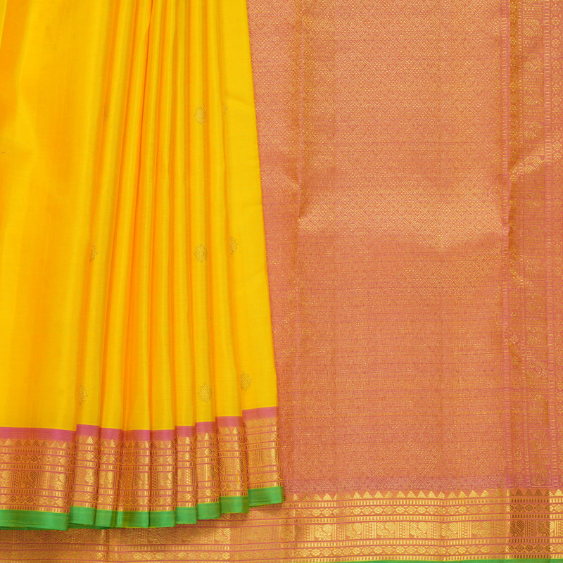 Hayagrivas Handloom Yellow Kanjivaram Silk Saree with Pink Border KBF656G5-4