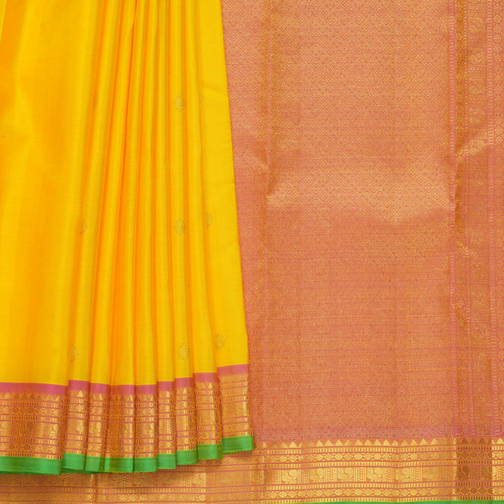 Hayagrivas Handloom Yellow Kanjivaram Silk Saree with Pink Border KBF656G5-4