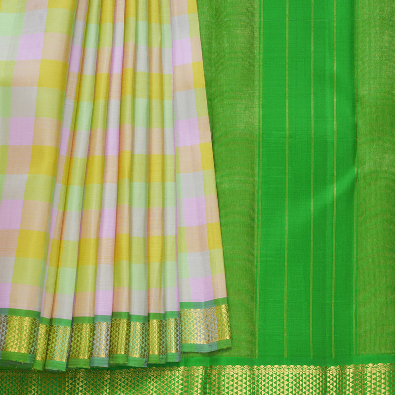 Hayagrivas Handloom Pastel Multicolour Checks Kanjivaram Silk Saree KBF656G5-5