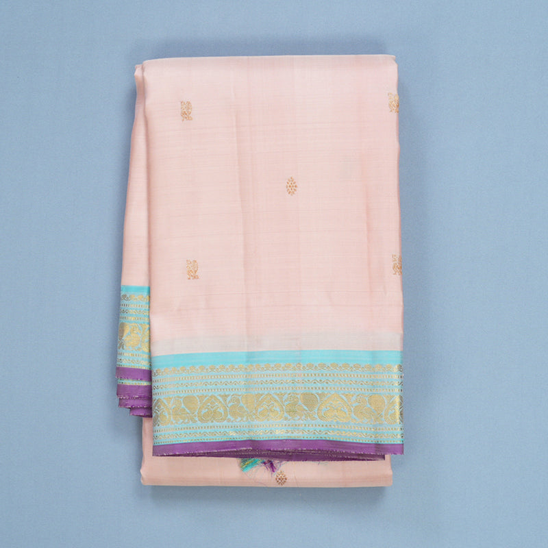Hayagrivas Handloom Mild Peach Kanjivaram Silk Saree with Sky Blue Border KBF656G5-7