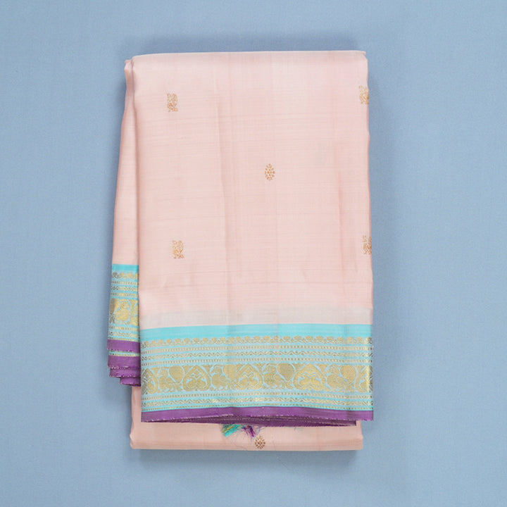 Hayagrivas Handloom Mild Peach Kanjivaram Silk Saree with Sky Blue Border KBF656G5-7