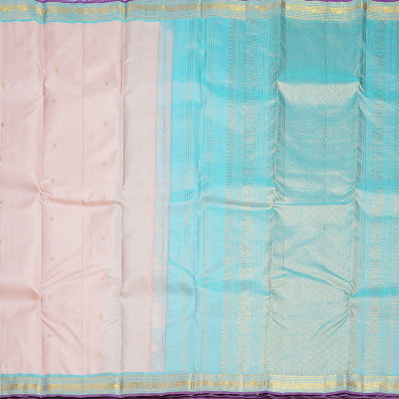 Hayagrivas Handloom Mild Peach Kanjivaram Silk Saree with Sky Blue Border KBF656G5-7