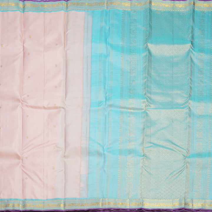 Hayagrivas Handloom Mild Peach Kanjivaram Silk Saree with Sky Blue Border KBF656G5-7