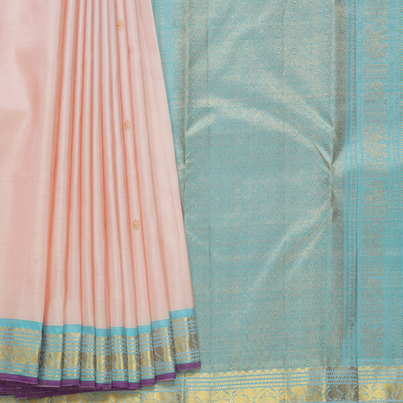Hayagrivas Handloom Mild Peach Kanjivaram Silk Saree with Sky Blue Border KBF656G5-7