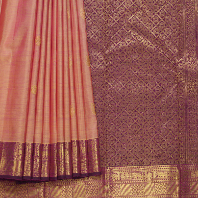 Hayagrivas Handloom Onion Pink Kanjivaram Silk Saree with Purple Border KBF656G6-2