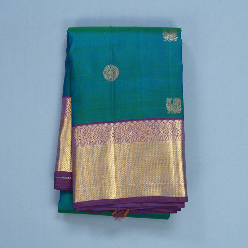 Hayagrivas Handloom Mayilkazhuthu Kanjivaram Silk Saree with Purple Border KBF656G7-1