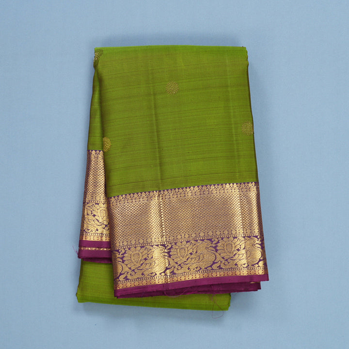 Hayagrivas Handloom Olive Green Kanjivaram Silk Saree with Purple Border KBF656G7-10