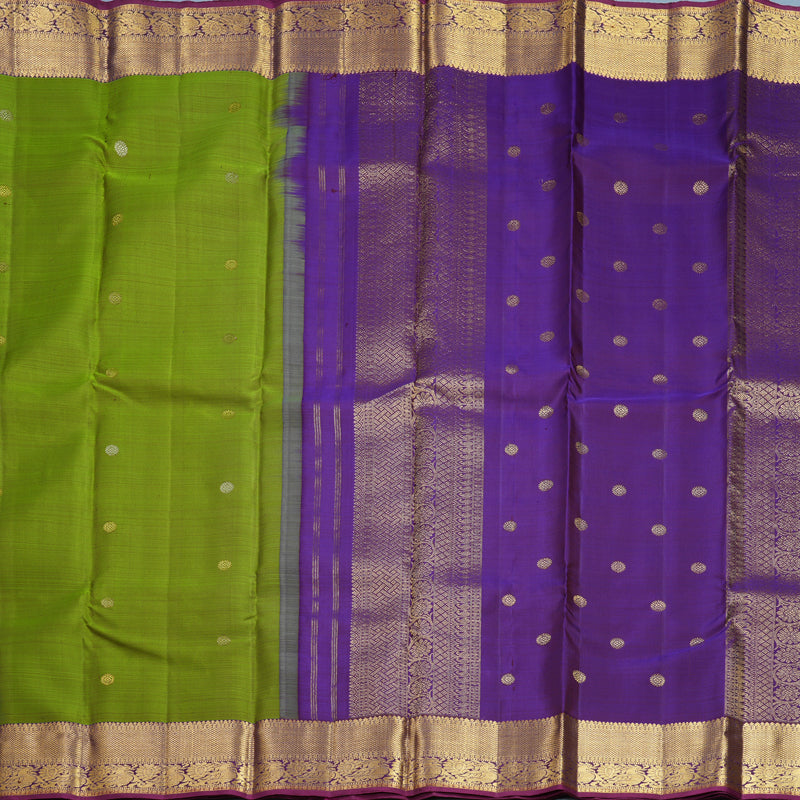 Hayagrivas Handloom Olive Green Kanjivaram Silk Saree with Purple Border KBF656G7-10