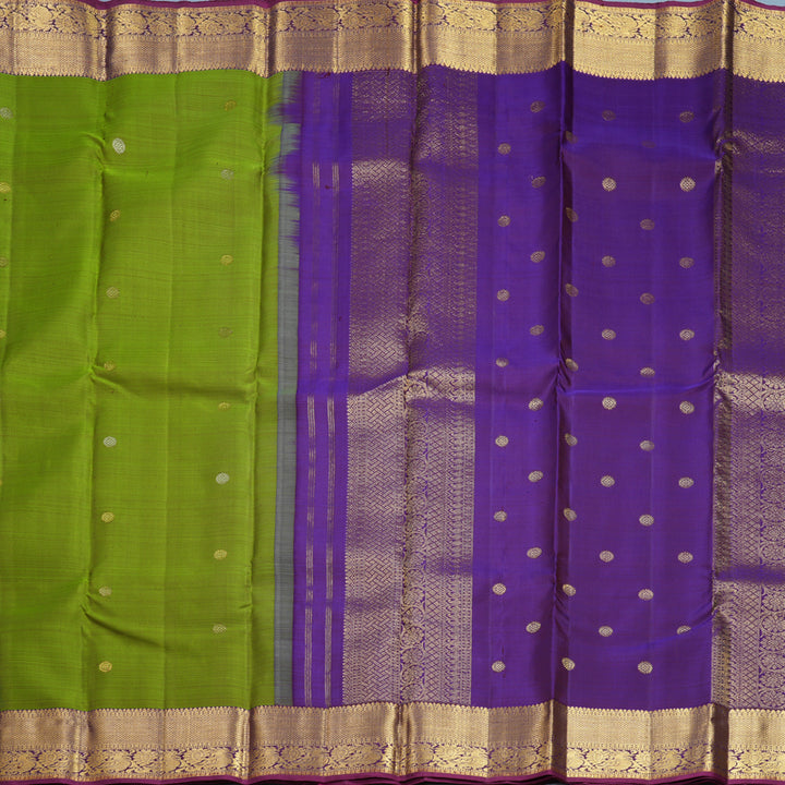 Hayagrivas Handloom Olive Green Kanjivaram Silk Saree with Purple Border KBF656G7-10