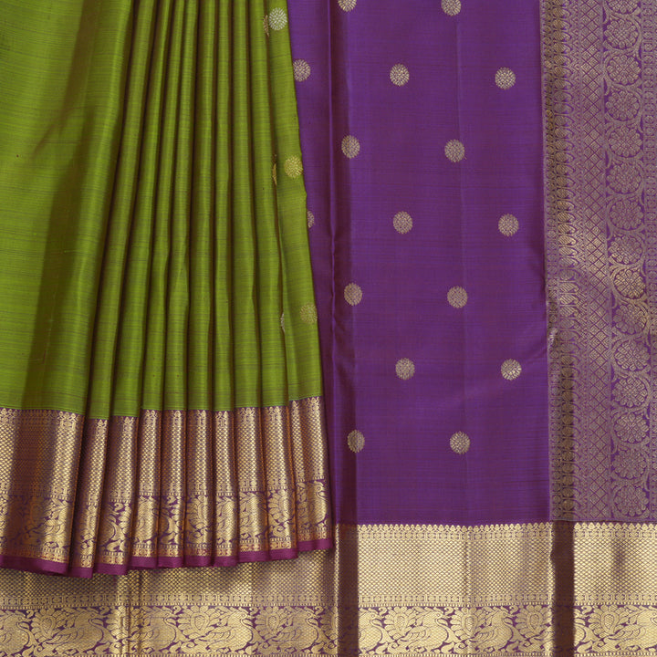 Hayagrivas Handloom Olive Green Kanjivaram Silk Saree with Purple Border KBF656G7-10
