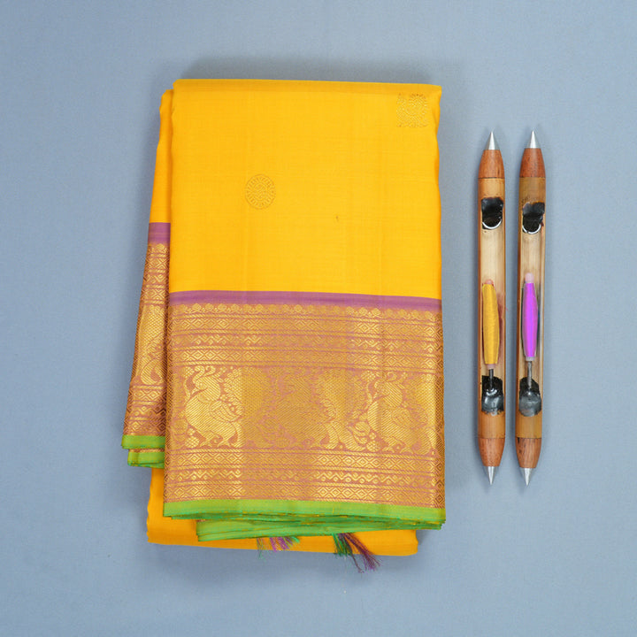 Hayagrivas Handloom Mambazham Yellow Kanjivaram Silk Saree with Purple Border KBF656G7-5