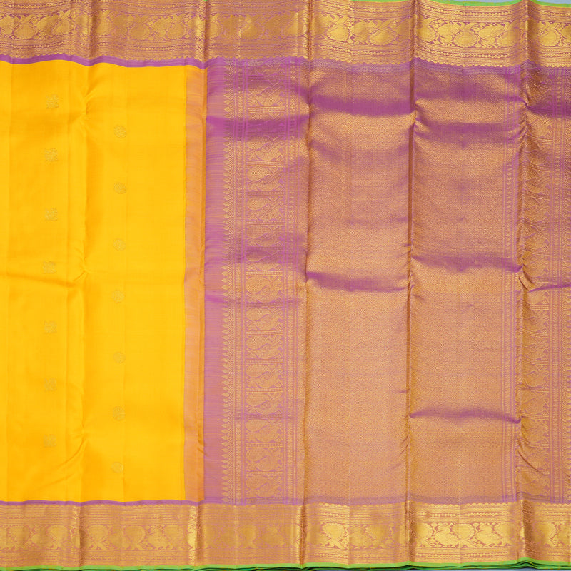 Hayagrivas Handloom Mambazham Yellow Kanjivaram Silk Saree with Purple Border KBF656G7-5