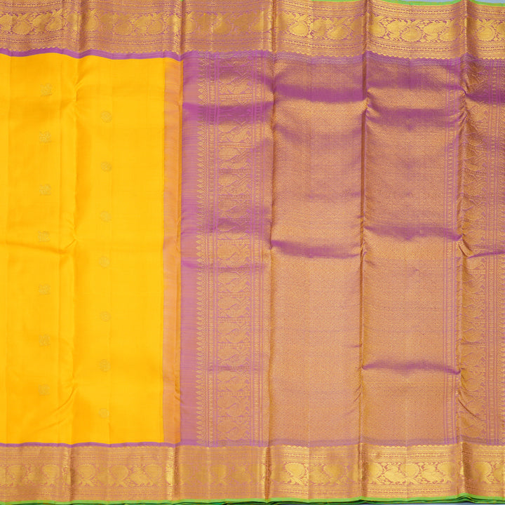 Hayagrivas Handloom Mambazham Yellow Kanjivaram Silk Saree with Purple Border KBF656G7-5