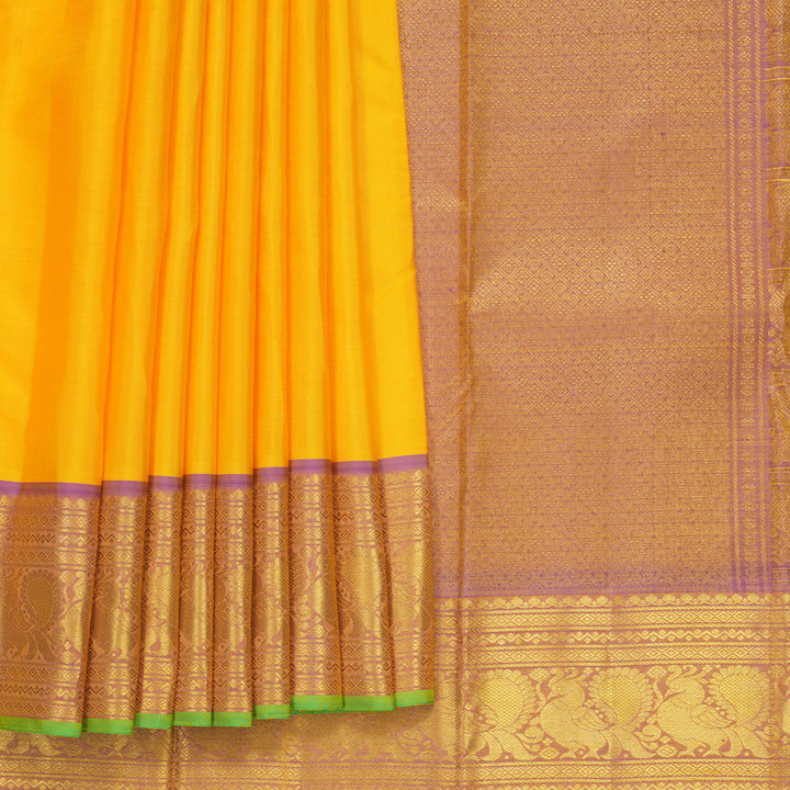 Hayagrivas Handloom Mambazham Yellow Kanjivaram Silk Saree with Purple Border KBF656G7-5
