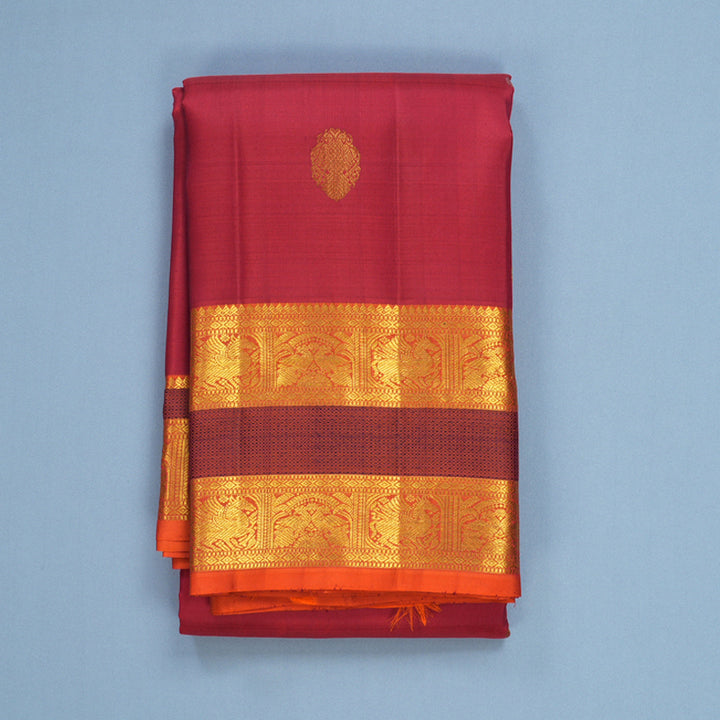 Hayagrivas Handloom Red Kanjivaram Silk Saree with Orange Border KBF656G9-1