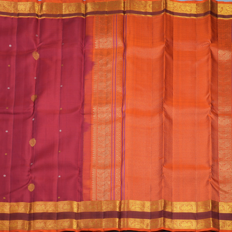 Hayagrivas Handloom Red Kanjivaram Silk Saree with Orange Border KBF656G9-1