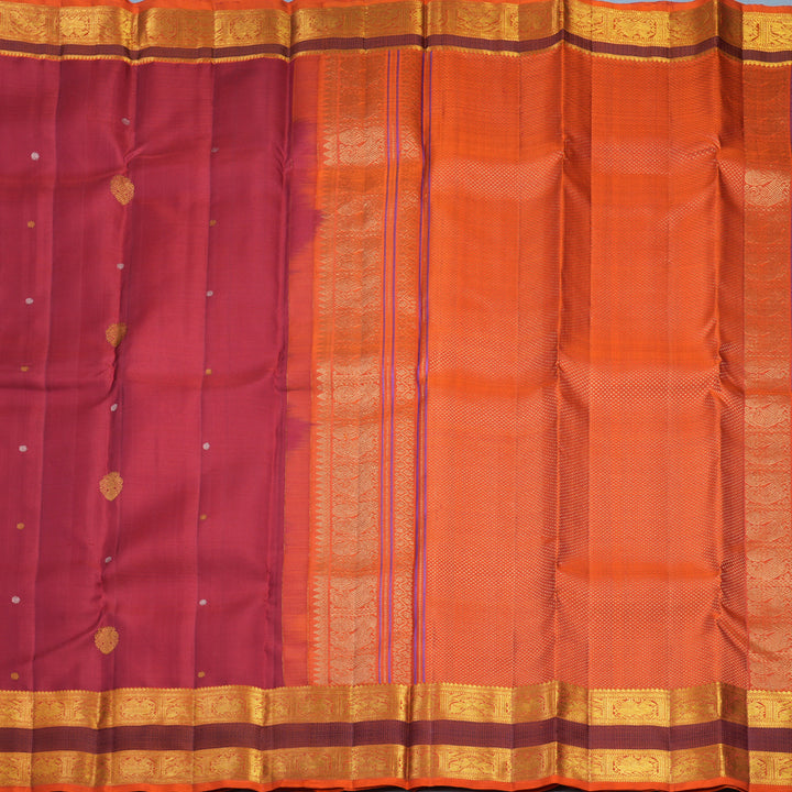 Hayagrivas Handloom Red Kanjivaram Silk Saree with Orange Border KBF656G9-1