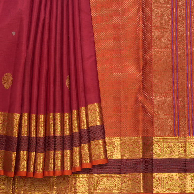 Hayagrivas Handloom Red Kanjivaram Silk Saree with Orange Border KBF656G9-1