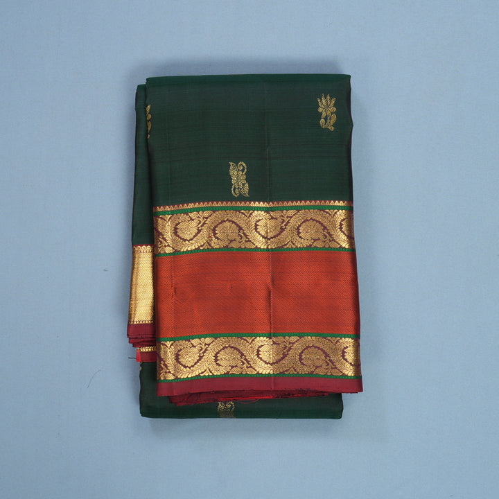 Hayagrivas Handloom Karpaga Pachai Kanjivaram Silk Saree with Rusty Red Border KBF656G9-3