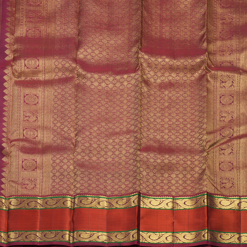 Hayagrivas Handloom Karpaga Pachai Kanjivaram Silk Saree with Rusty Red Border KBF656G9-3