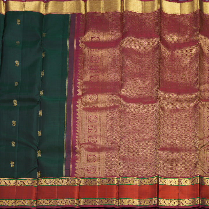 Hayagrivas Handloom Karpaga Pachai Kanjivaram Silk Saree with Rusty Red Border KBF656G9-3