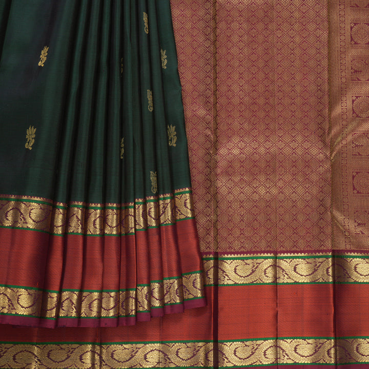 Hayagrivas Handloom Karpaga Pachai Kanjivaram Silk Saree with Rusty Red Border KBF656G9-3