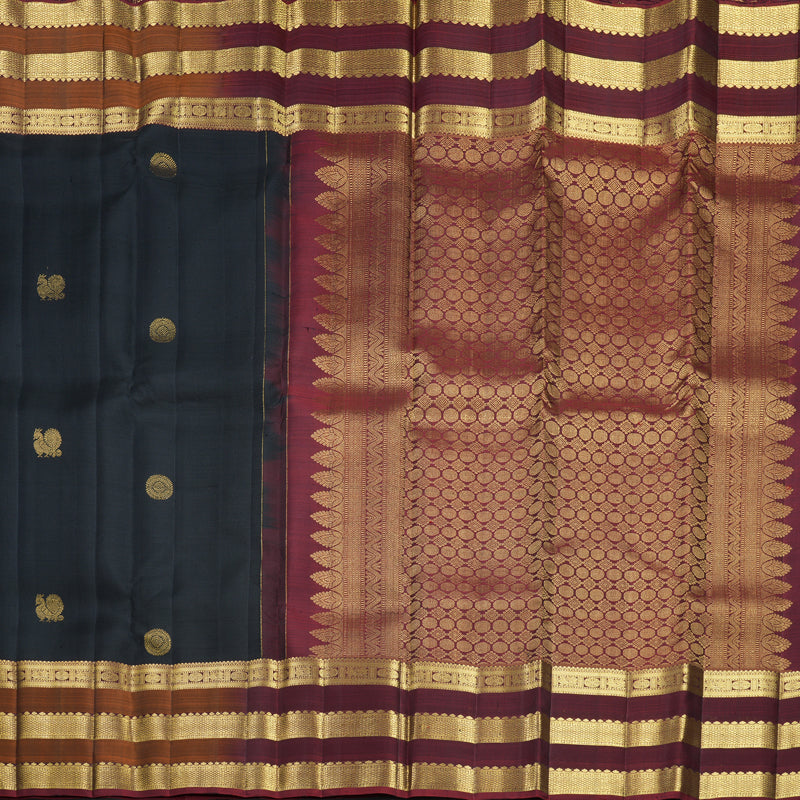 Hayagrivas Handloom Black Kanjivaram Silk Saree with Rust Orange Border KBF656G9-4